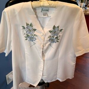 Vintage blue flower silk fabric top